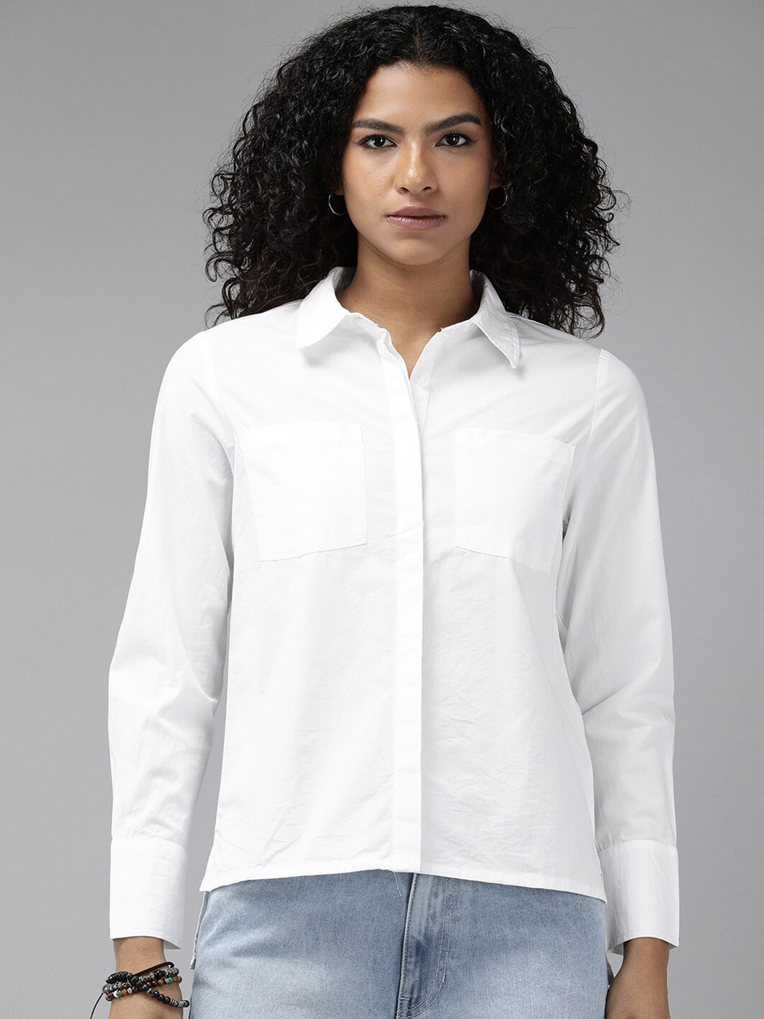 

Fab Star Women Classic Opaque Casual Shirt, White