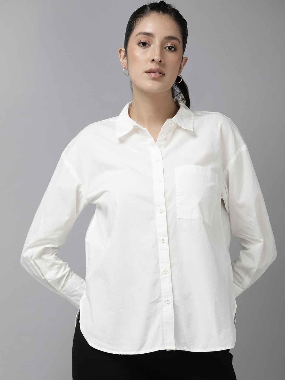 

Fab Star Women Classic Opaque Casual Shirt, White