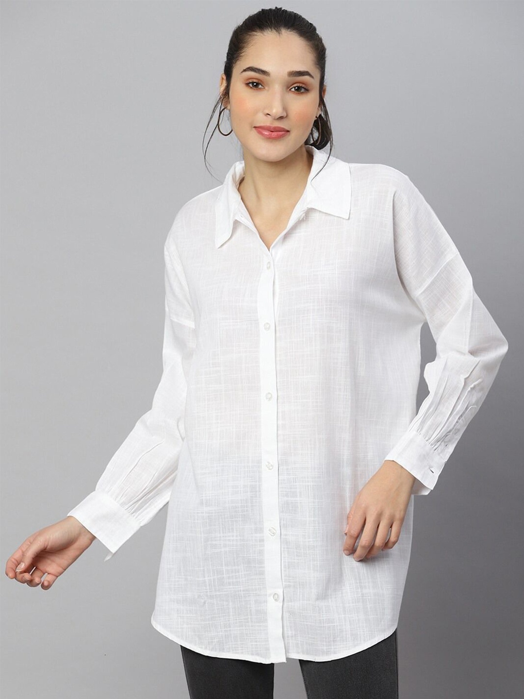 

Fab Star Women Classic Opaque Casual Shirt, White