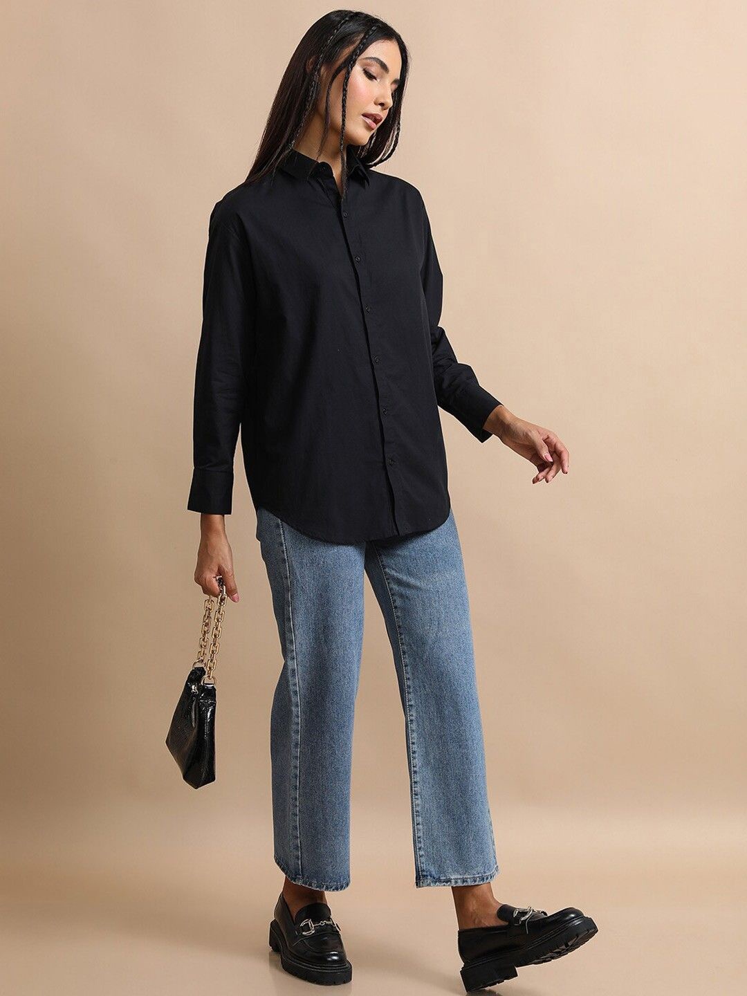 

Fab Star Women Classic Opaque Casual Shirt, Black