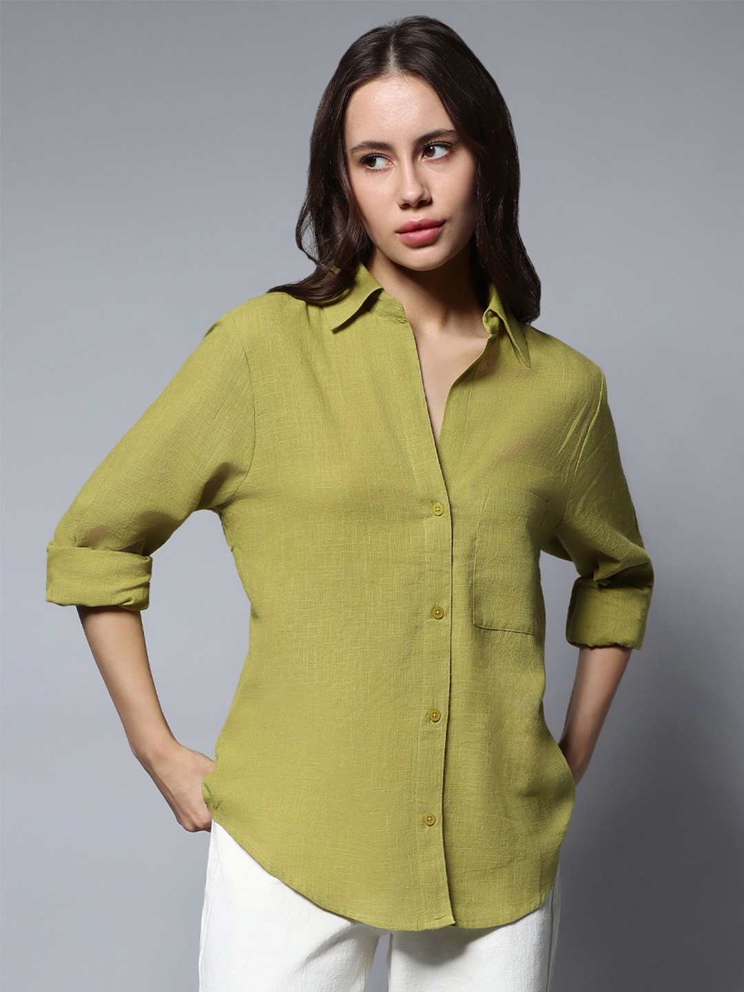 

Fab Star Women Classic Opaque Casual Shirt, Green