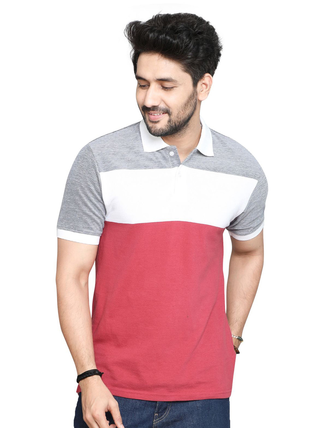 

BAESD Men STRIPED POLO COLLAR T-SHIRT, White