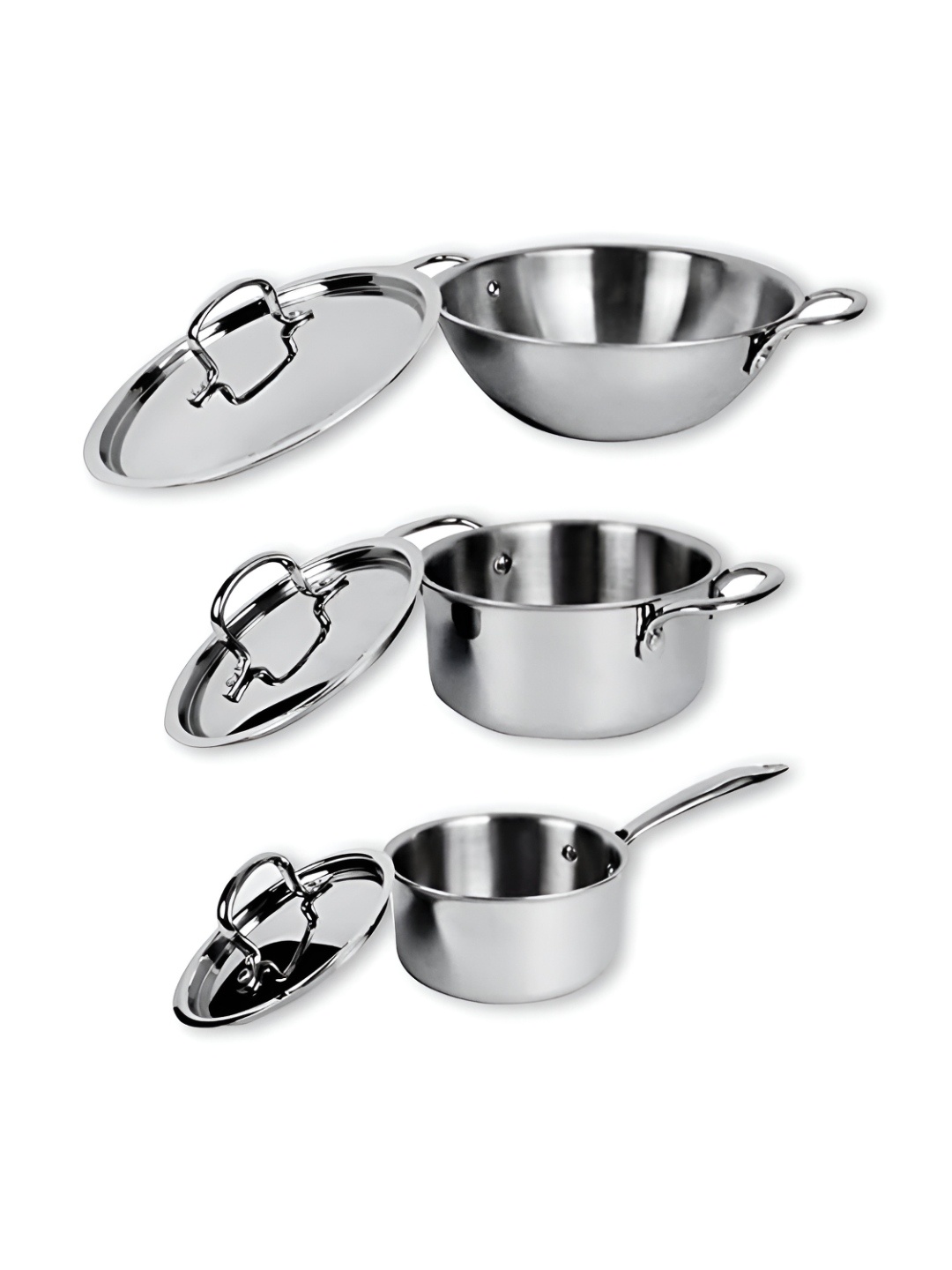 

Savya Home 3 Pieces Dishwasher Safe Stainless Steel Cookware Set, Silver