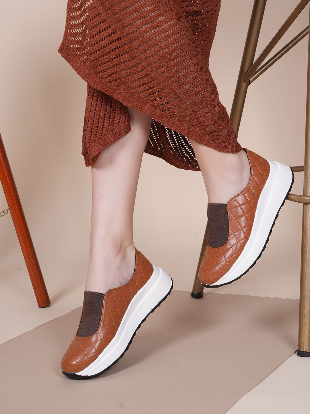 

The Roadster Lifestyle Co Women Textured Casual Slip-On Sneakers, Tan