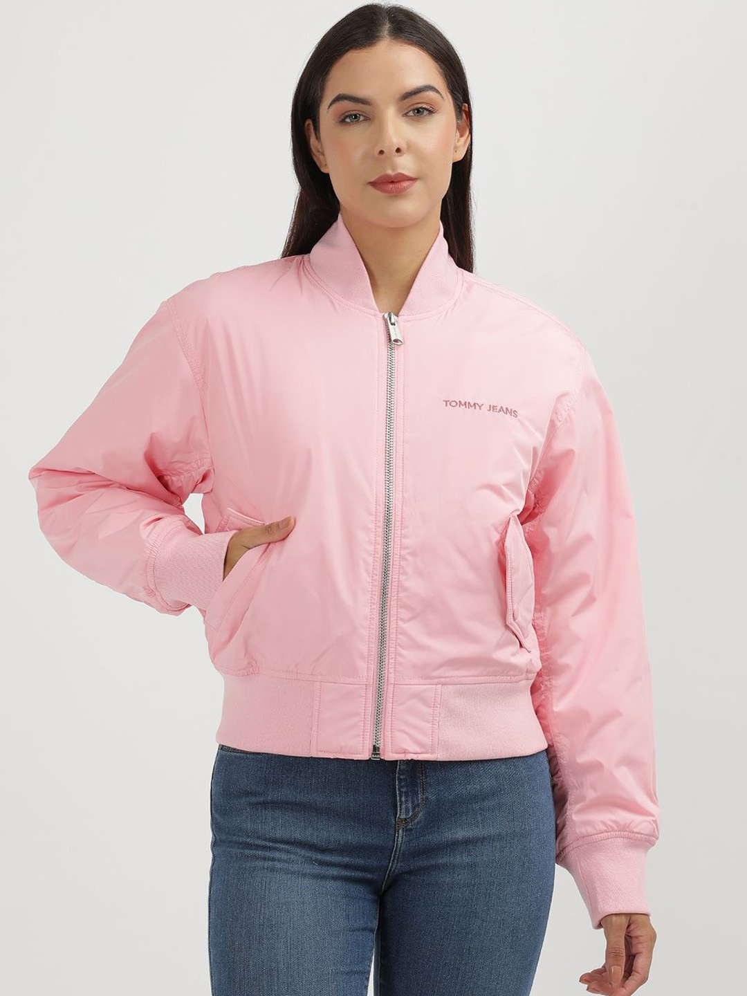 

Tommy Hilfiger Women Solid Crop Tailored Jacket with Patchwork, Pink