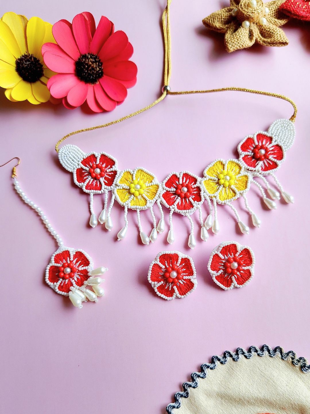 

Sangria Gold-Plated Beaded & Tasseled Bridal Jewellery Set