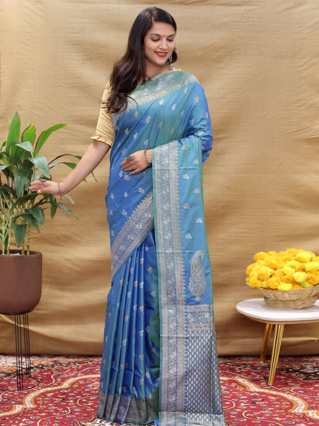 

SGF11 Woven Design Zari Kanjeevaram Saree, Teal