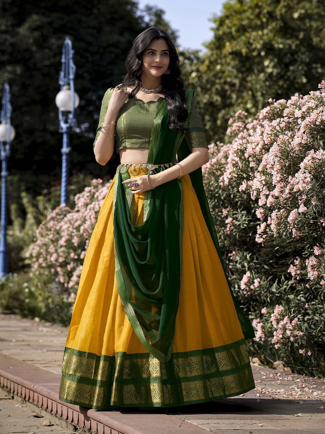 

LOOKNBOOK ART Semi-Stitched Lehenga & Unstitched Blouse With Dupatta, Yellow