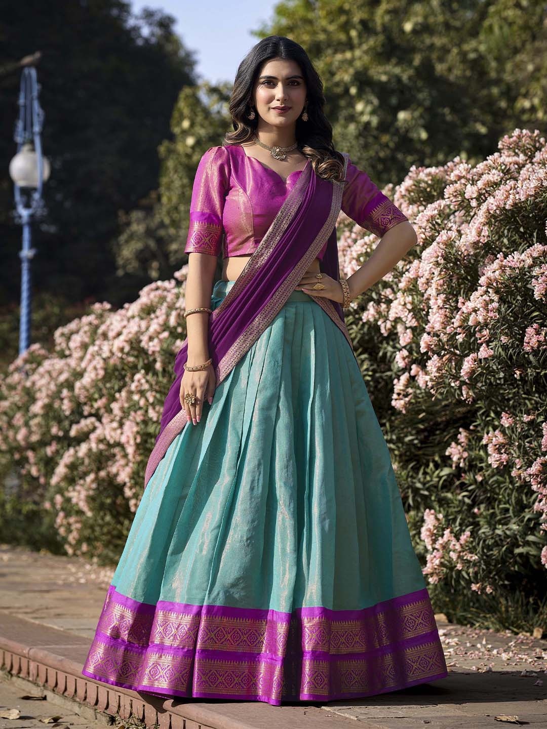 

LOOKNBOOK ART Semi-Stitched Lehenga & Unstitched Blouse With Dupatta, Blue