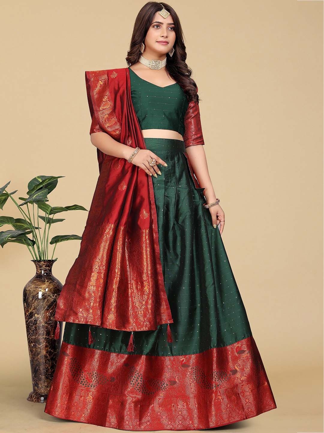 

MAHALASA Semi-Stitched Lehenga & Blouse With Dupatta, Green