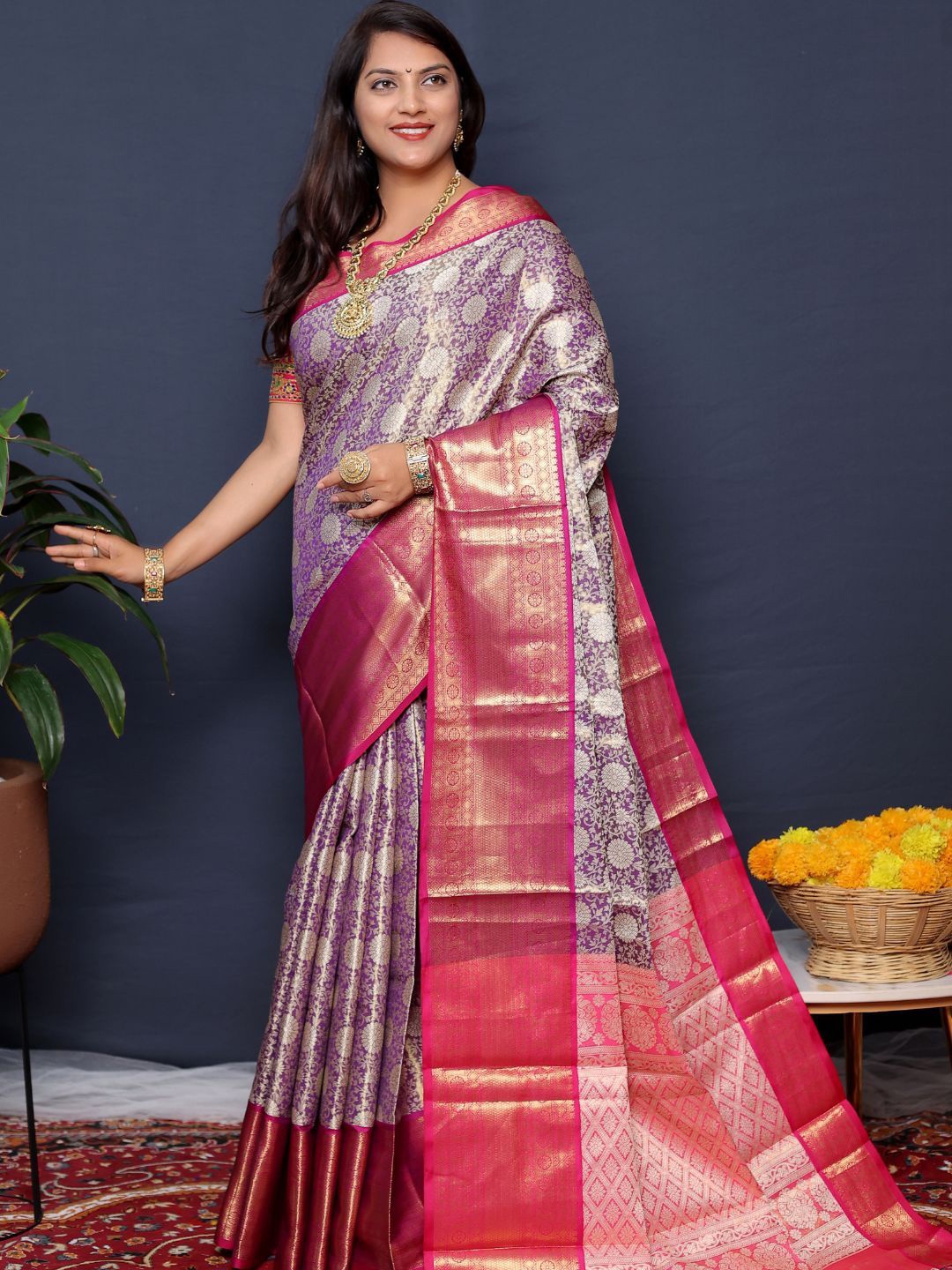 

SGF11 Woven Design Zari Heavy Work Kanjeevaram Saree, Purple