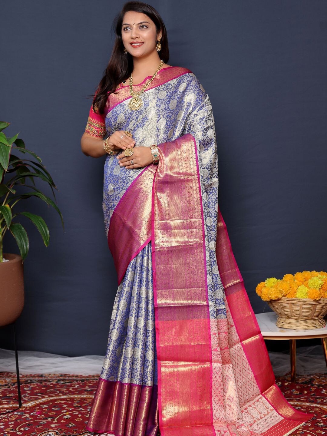 

SGF11 Woven Design Zari Art Silk Heavy Work Kanjeevaram Saree, Blue
