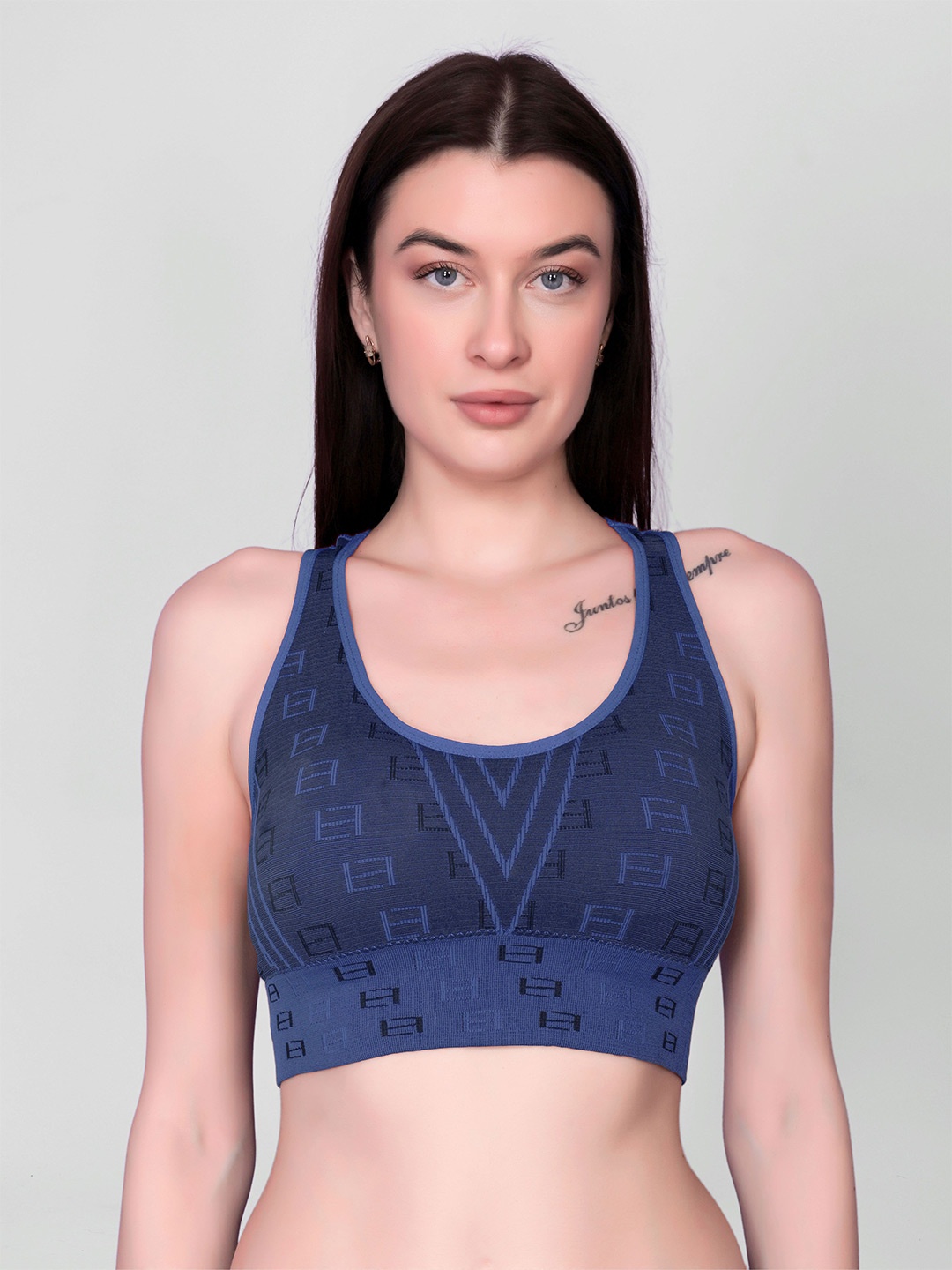 

Flenzy Woven Geometric Self Design Full Coverage Workout Bra, Blue