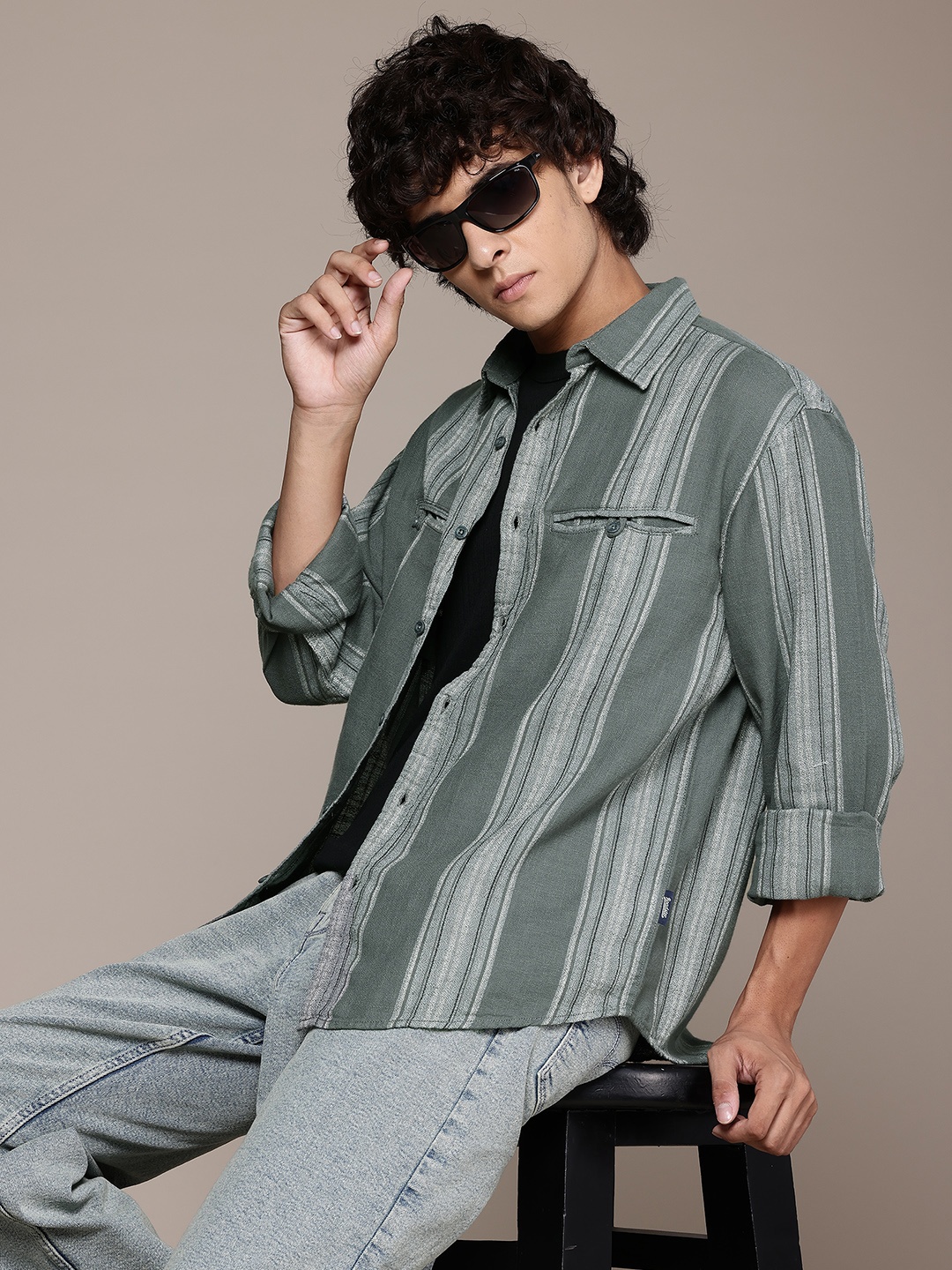 

The Roadster Lifestyle Co. Striped Pure Cotton Relaxed Shirt, Green