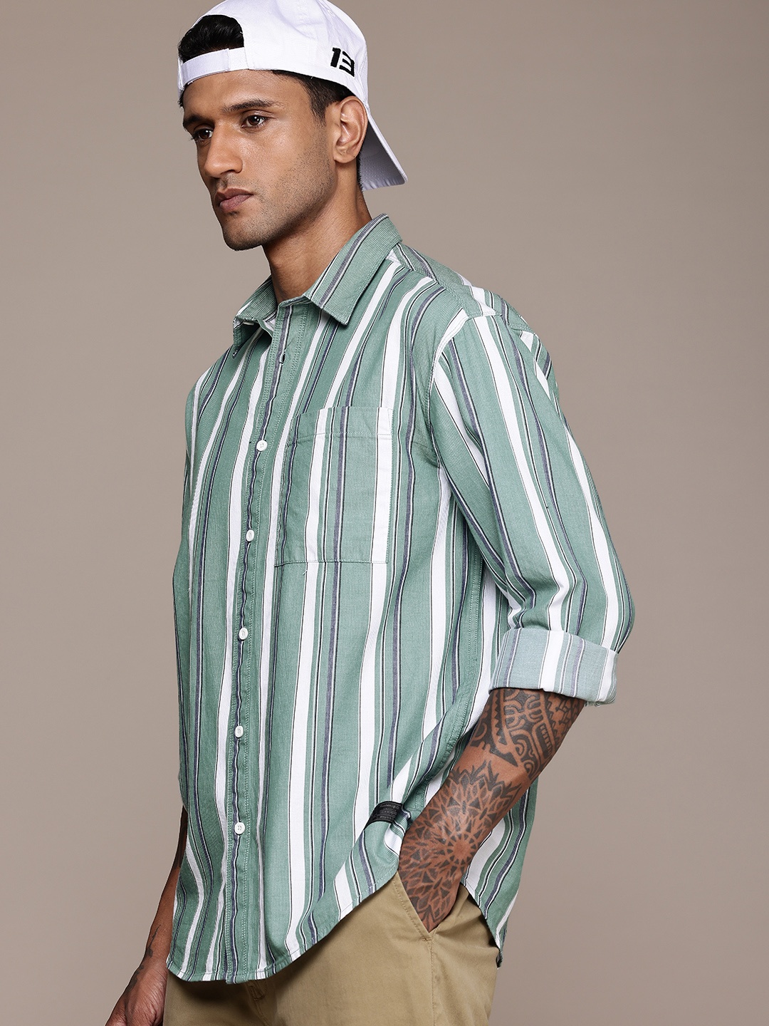 

The Roadster Life Co. Drop-Shoulder Relaxed Fit Pure Cotton Casual Shirt, Green