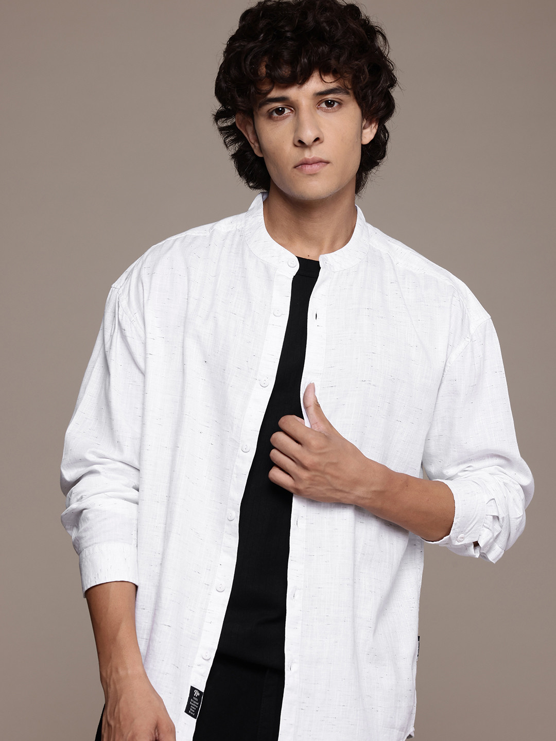 

The Roadster Lifestyle Co. Band Collar Relaxed Fit Shirt, White