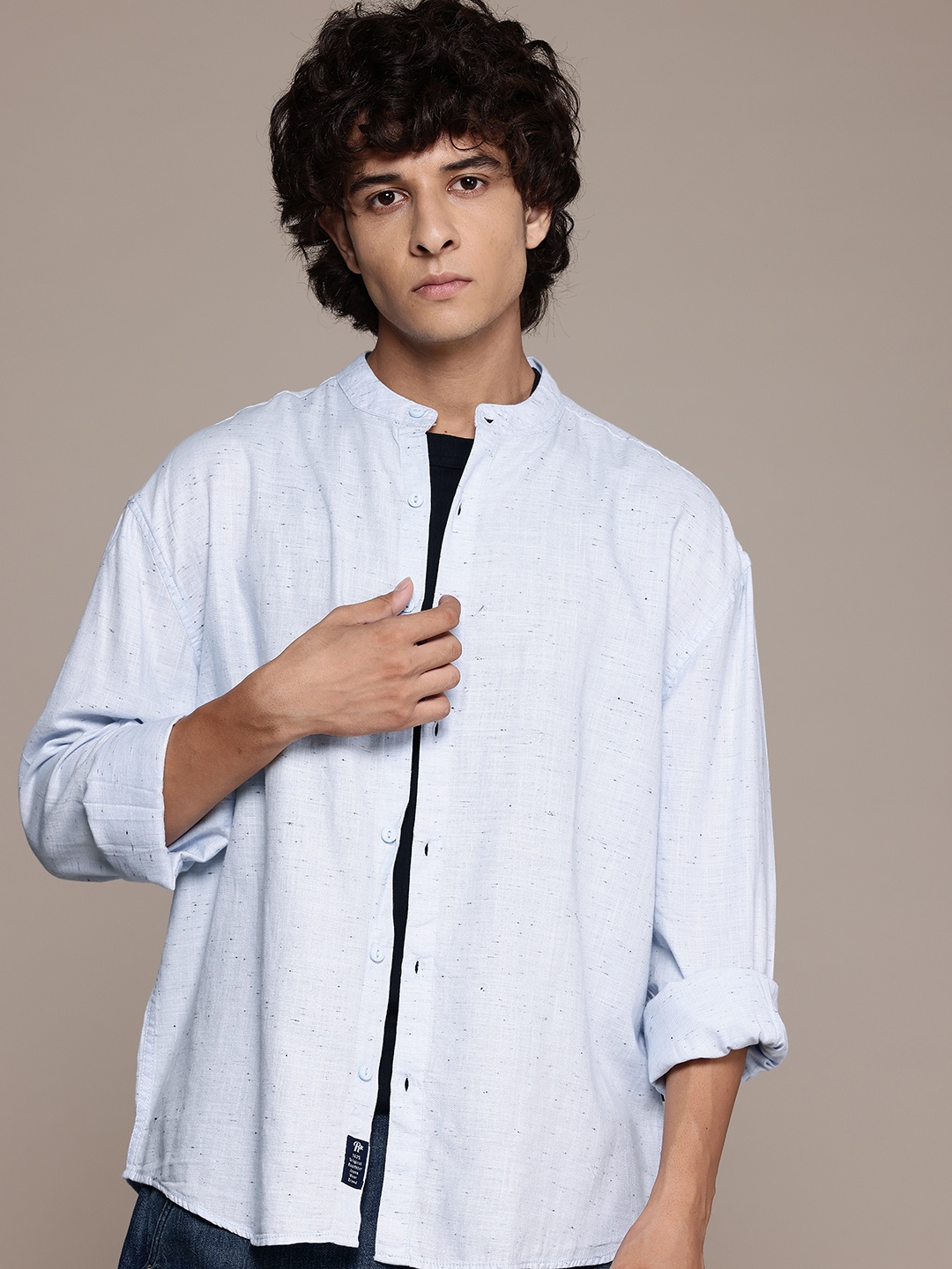 

The Roadster Lifestyle Co. Band Collar Relaxed Fit Shirt, Blue