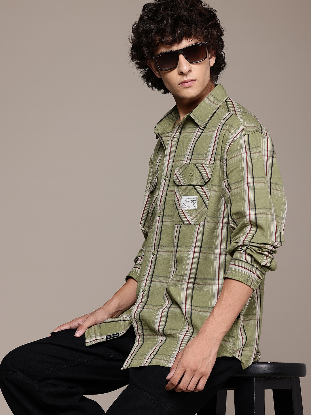 

The Roadster Lifestyle Co. Checked Cotton Relaxed Shirt, Green