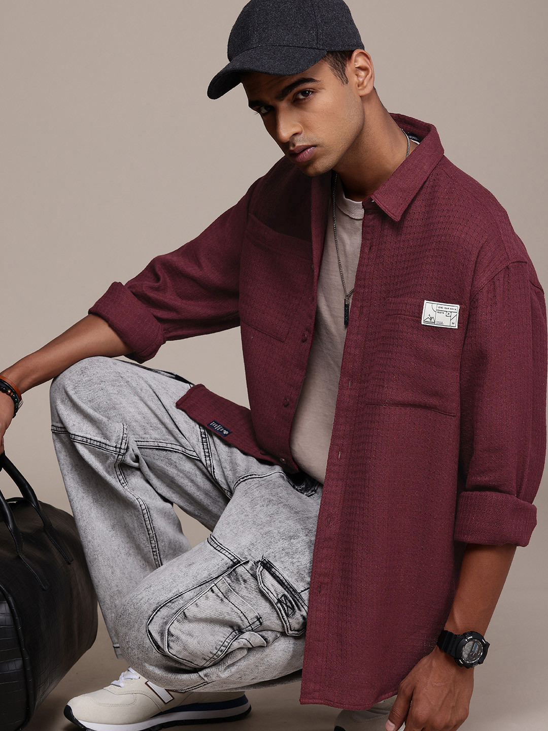

The Roadster Life Co. Relaxed Fit Drop-Shoulder Sleeves Casual Shirt, Maroon