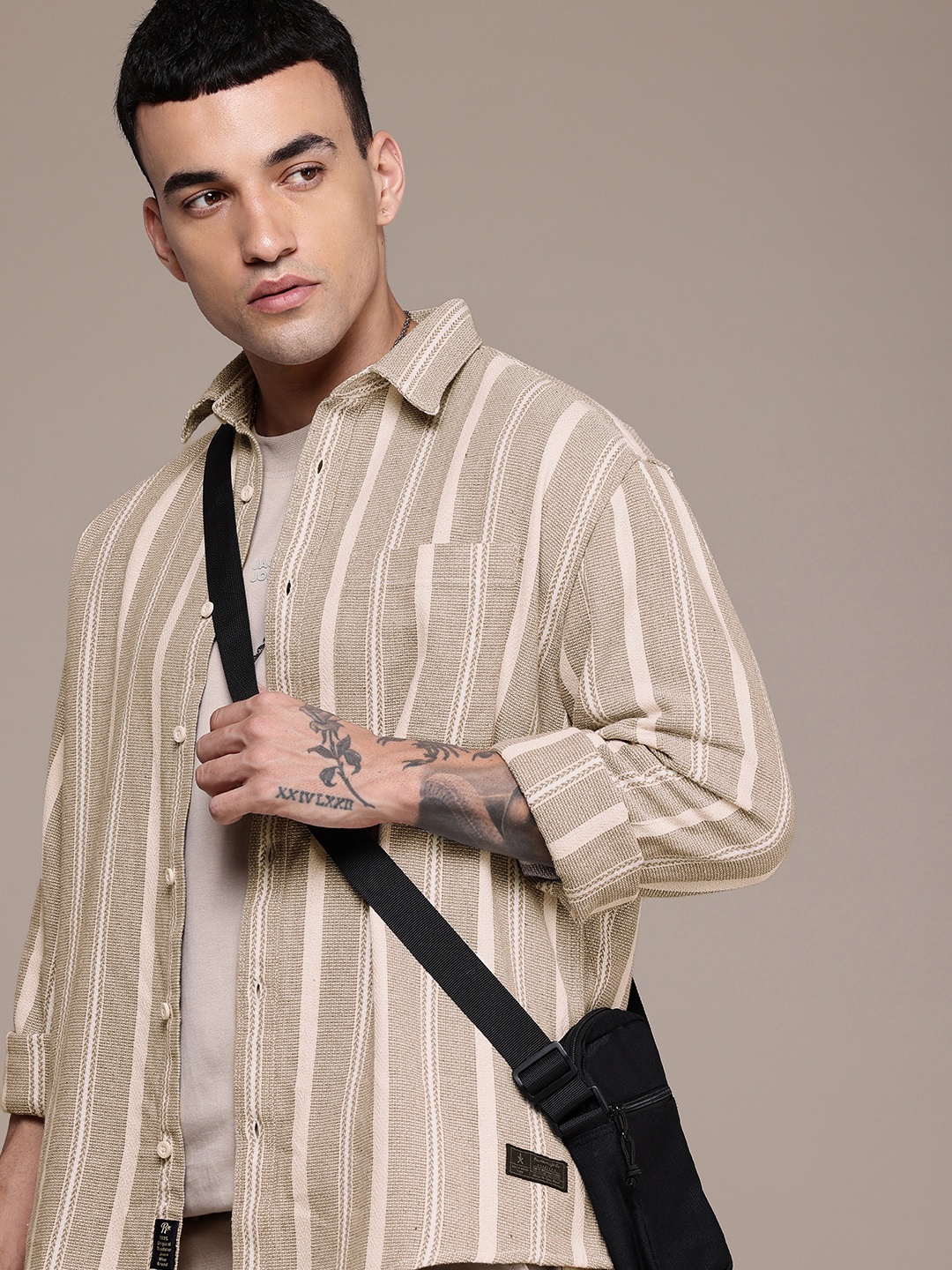 

The Roadster Life Co. Drop-Shoulder Relaxed Fit Knitted Casual Shirt, Taupe