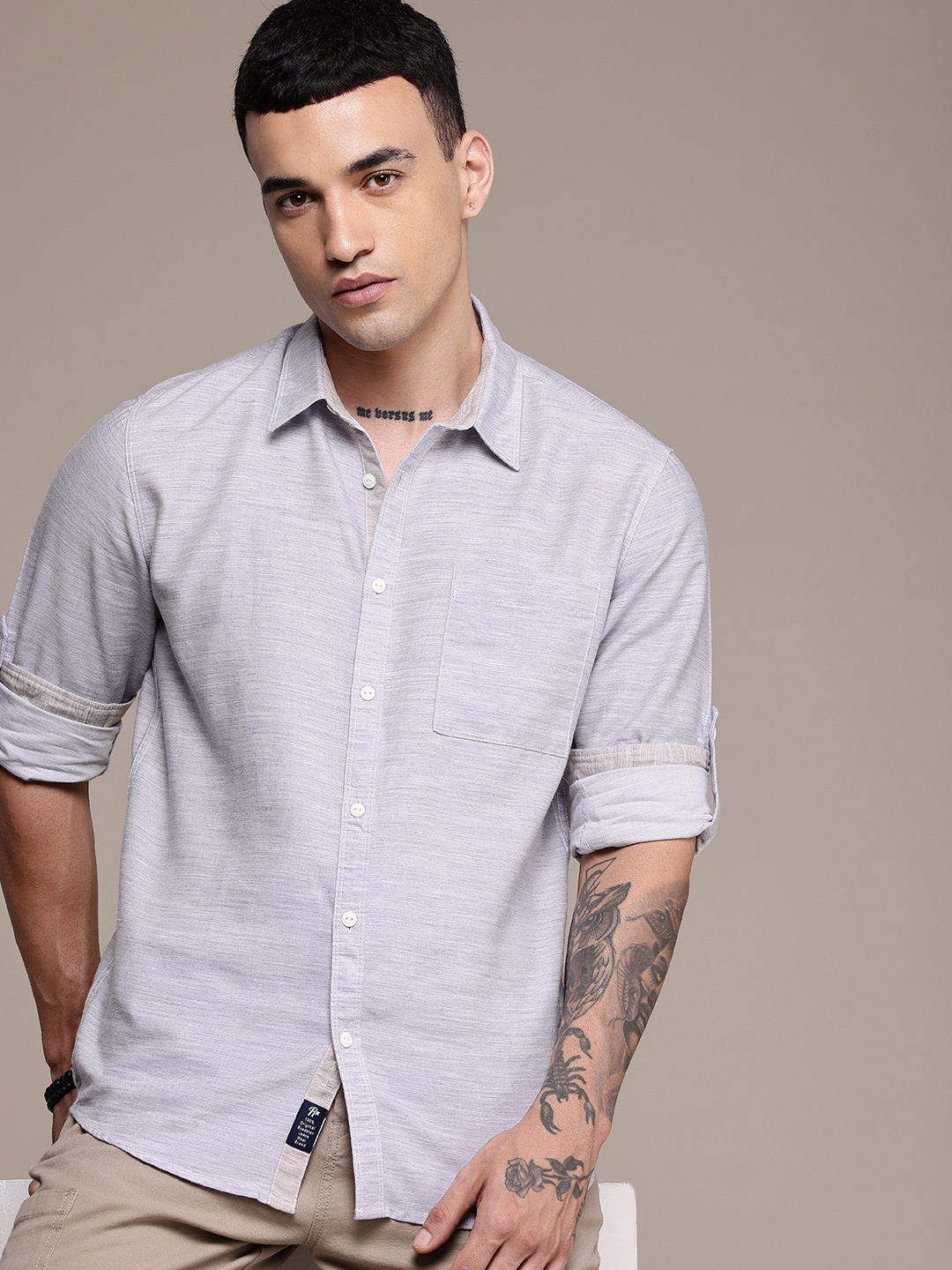 

The Roadster Life Co. Roll-Up Sleeves Casual Shirt, Grey