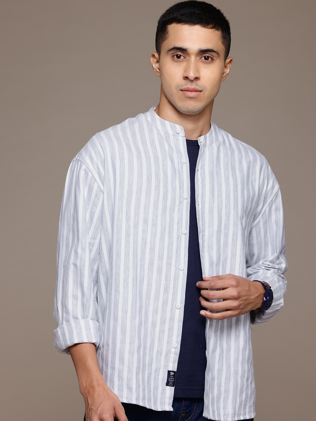 

The Roadster Lifestyle Co. Relaxed Fit Striped Casual Shirt, Grey