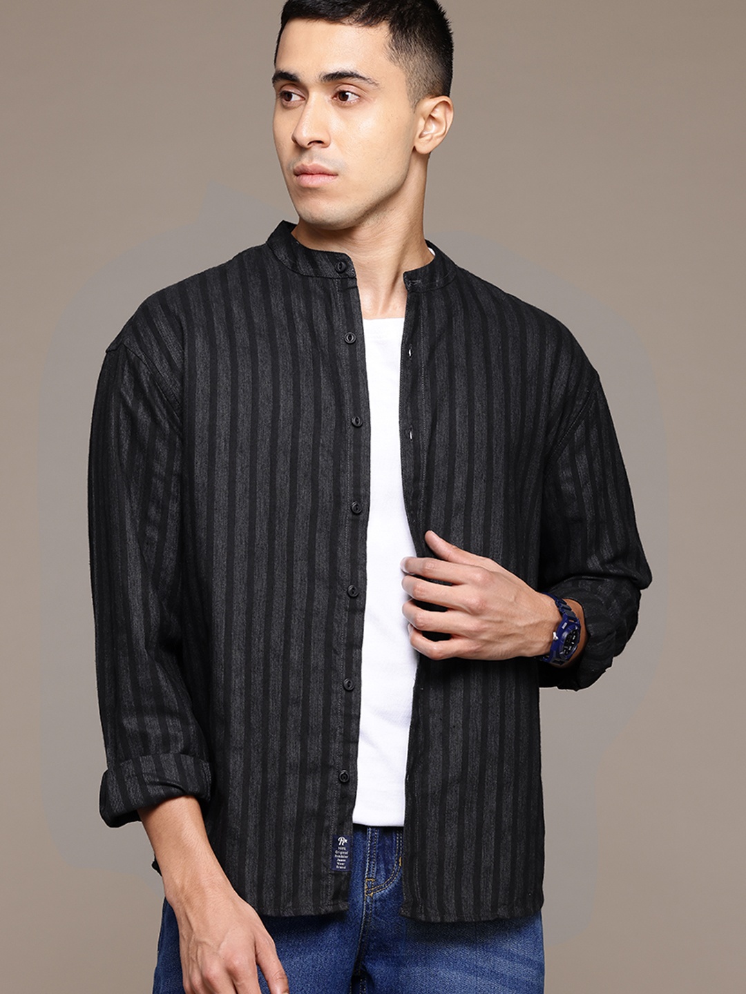 

The Roadster Lifestyle Co. Relaxed Fit Striped Casual Shirt, Black