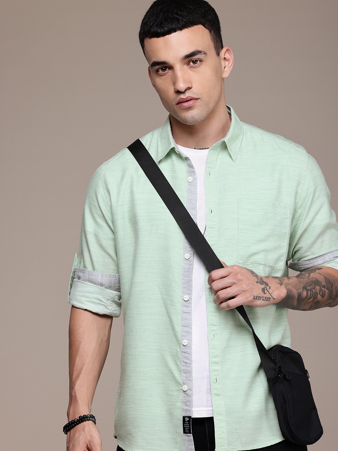 

The Roadster Life Co. Roll-Up Sleeve Spread Collar Casual Shirt, Green