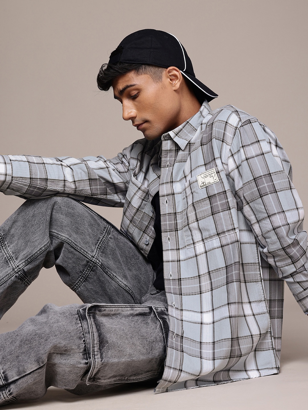 

The Roadster Life Co. Pure Cotton Checked Relaxed Fit Casual Shirt, Grey