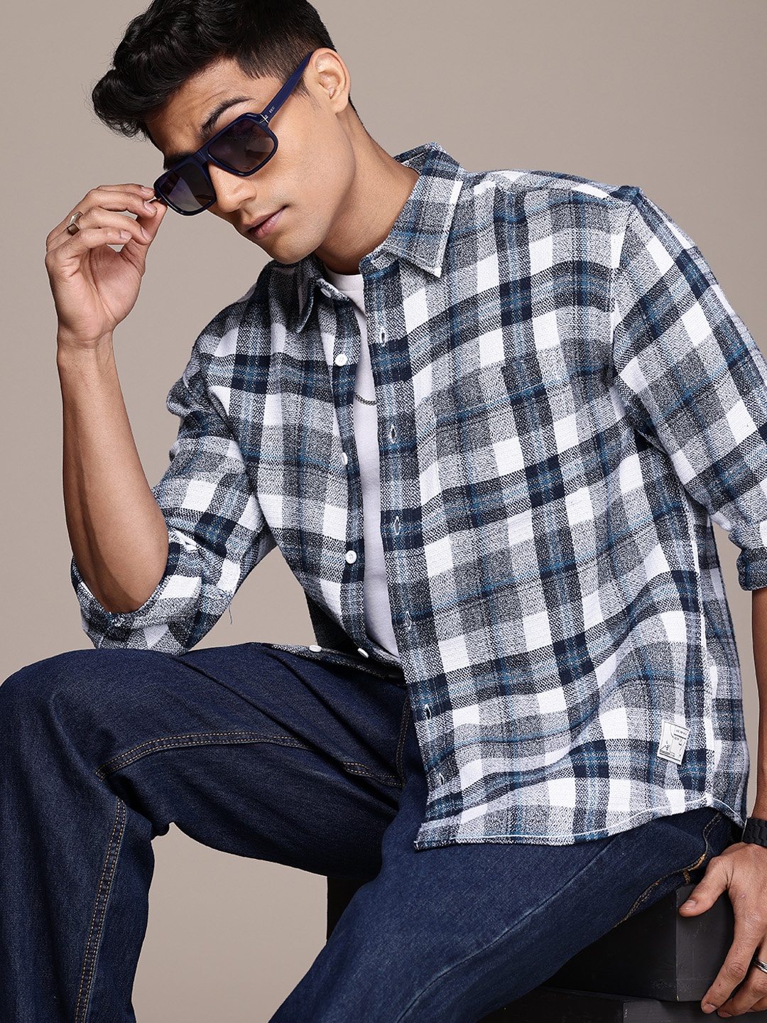 

The Roadster Life Co. Opaque Checked Pure Cotton Relaxed Fit Casual Shirt, Grey