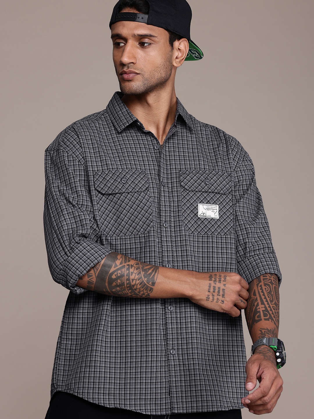 

The Roadster Life Co. Pure Cotton Checked Relaxed Fit Casual Shirt, Grey