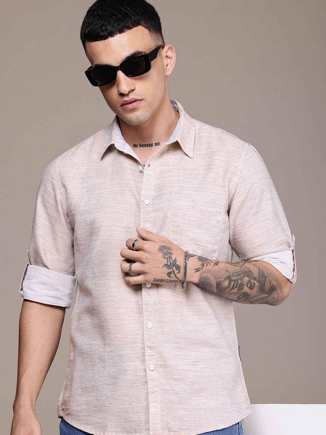 

The Roadster Life Co. Roll-Up Sleeves Opaque Casual Shirt, Mauve