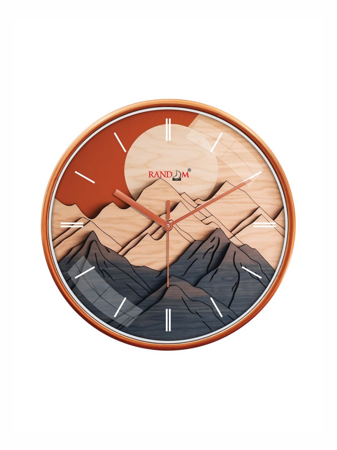 

RANDOM Printed Round Shaped Sweep Silent Movement Contemporary Wall Clock, Rust