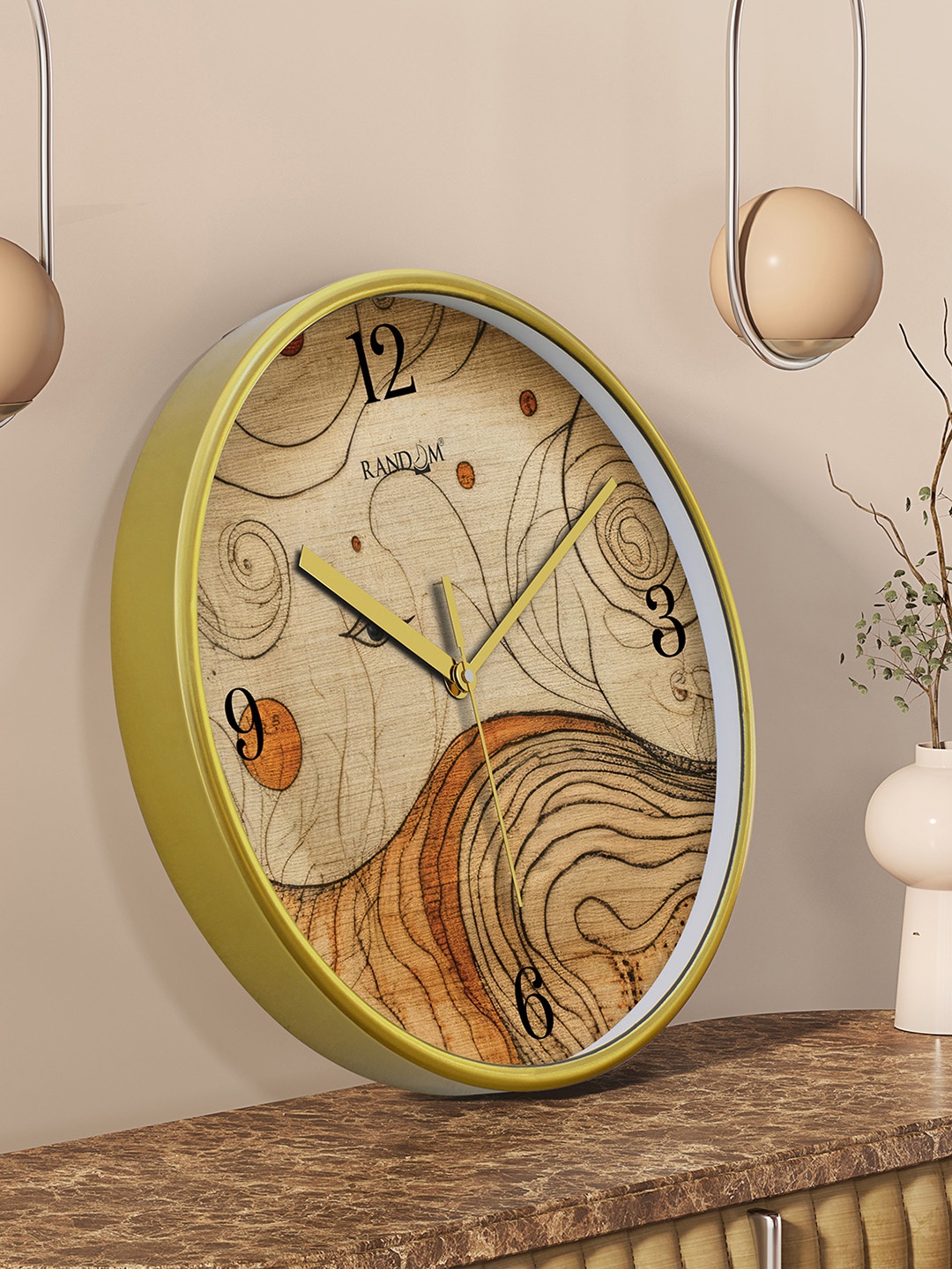 

RANDOM Printed Round Shaped Sweep Silent Movement Contemporary Wall Clock, Beige