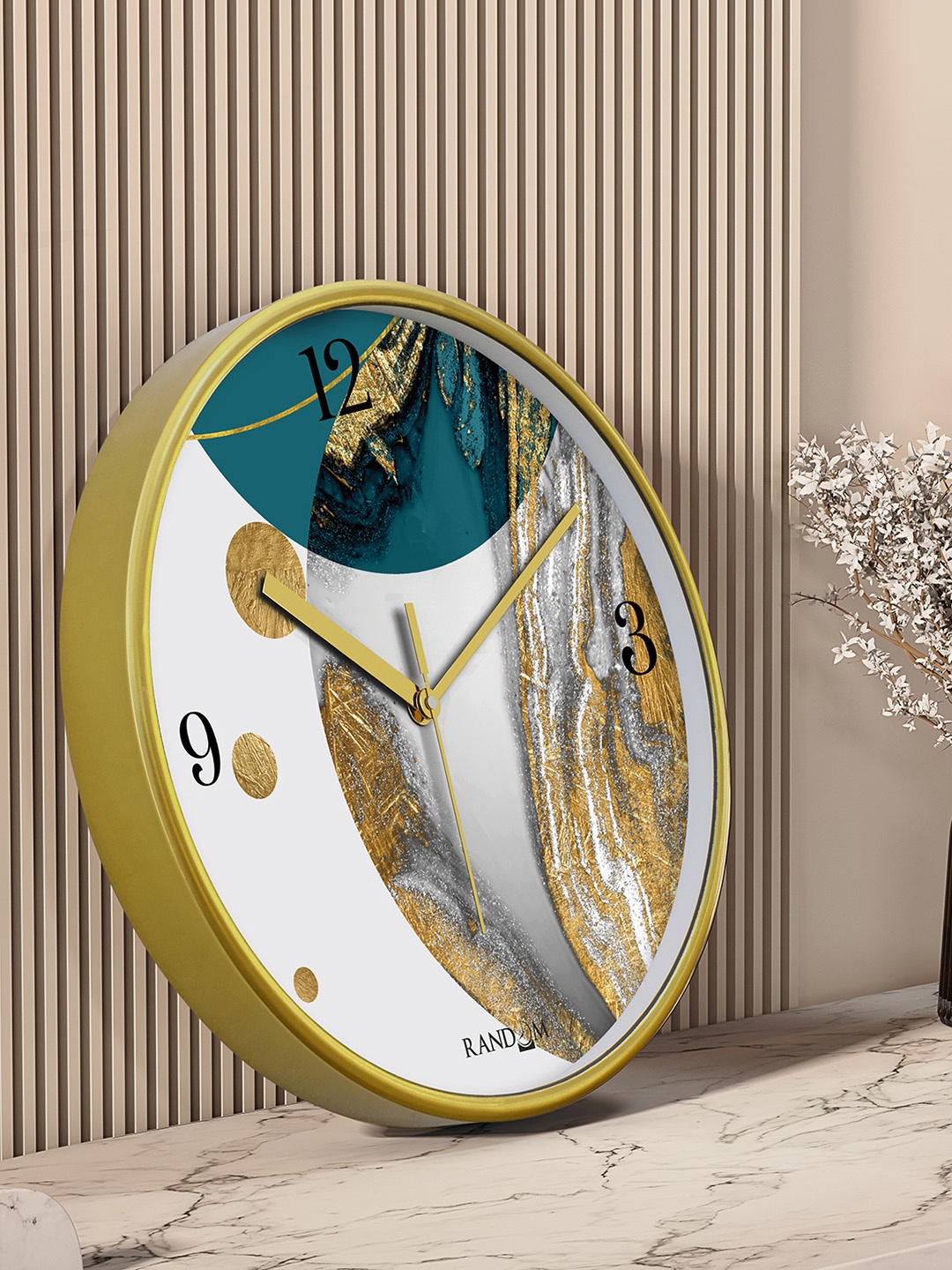 

RANDOM White & Blue Printed Contemporary Wall Clock, Green