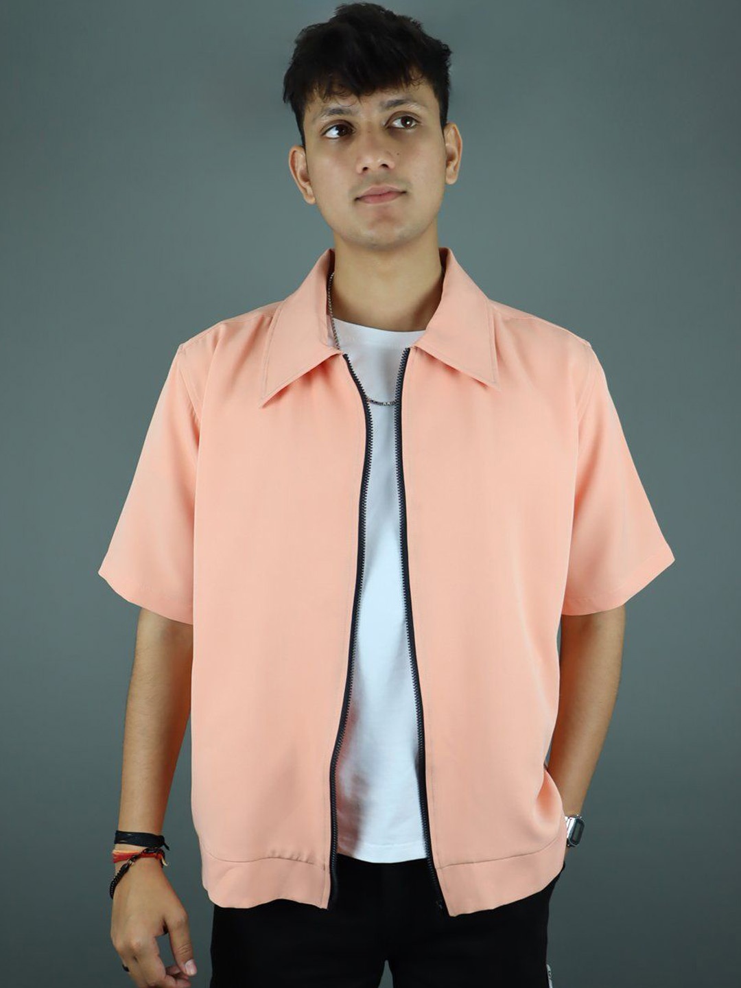 

EKSDEE Men Lightweight Crop Tailored Jacket, Peach