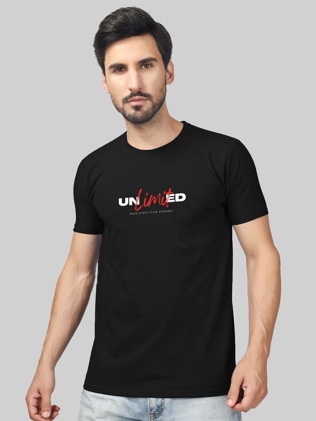 Greylongg Typography Printed Round Neck Regular T-shirt, Black