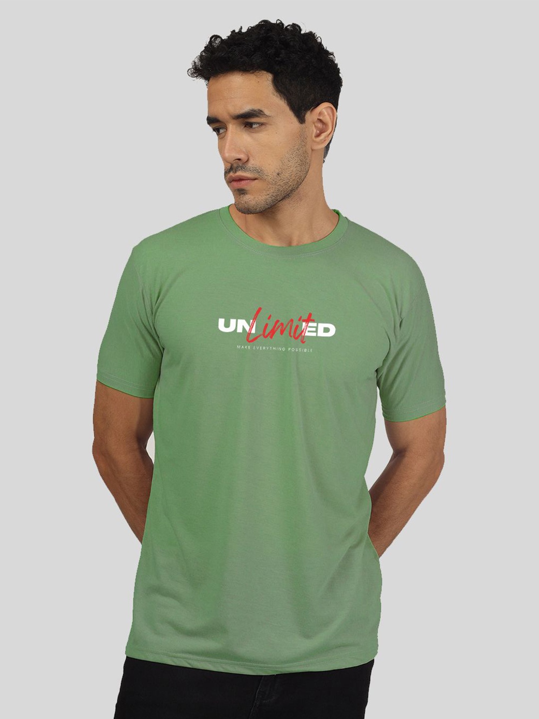 

Greylongg Typography Printed Round Neck T-shirt, Green
