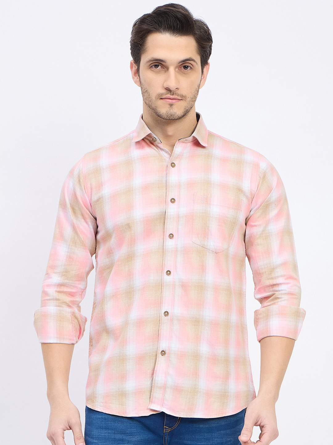 

Duke Men Slim Fit Opaque Checked Casual Shirt, Orange
