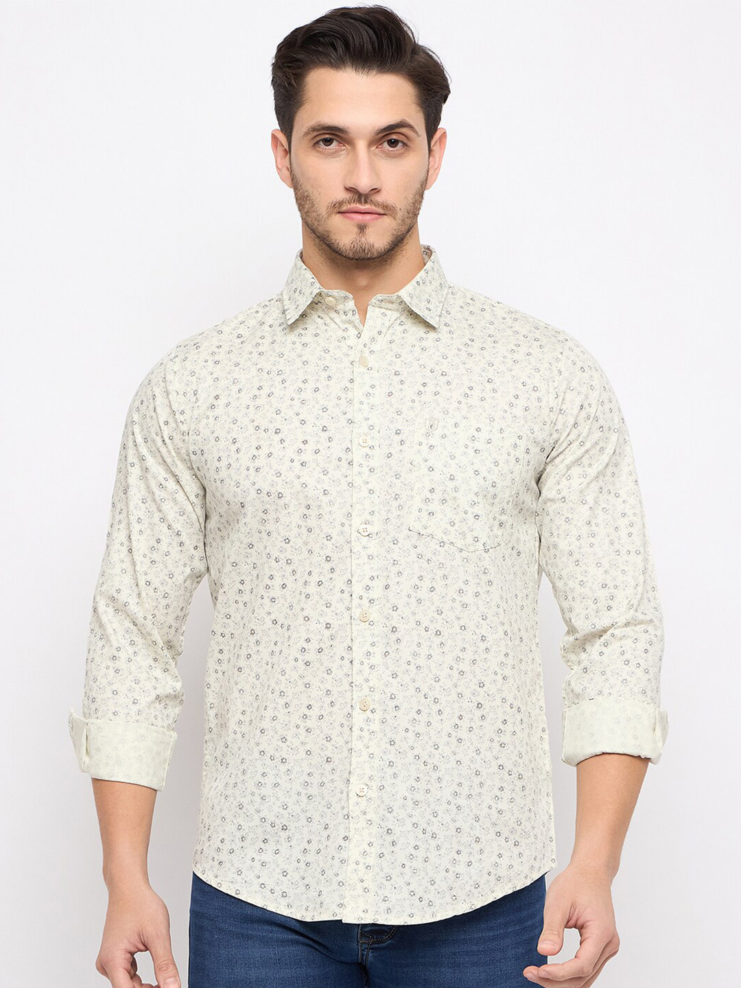 

Duke Men Slim Fit Floral Opaque Printed Casual Shirt, Cream