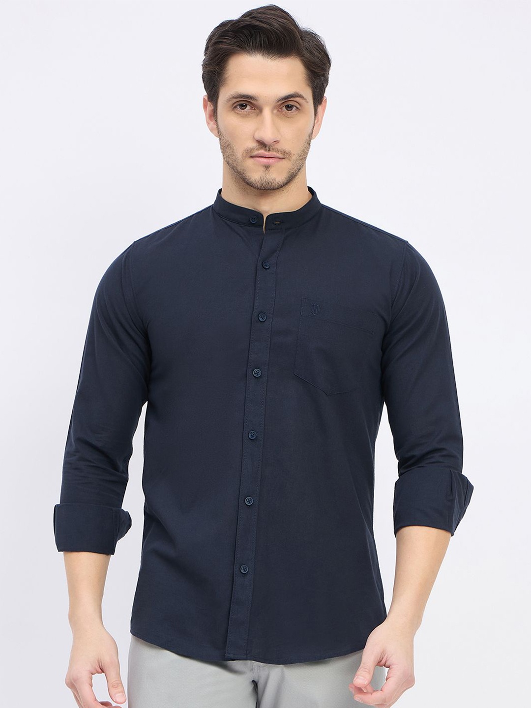 

Duke Slim Fit Mandarin Collar Cotton Casual Shirt, Blue
