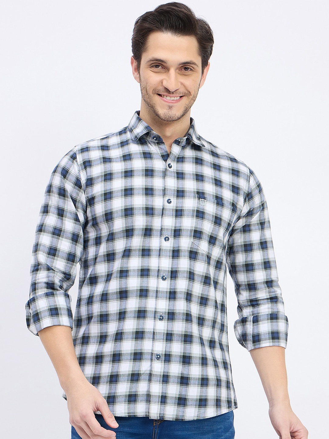 

Duke Slim Fit Checked Cotton Casual Shirt, Blue