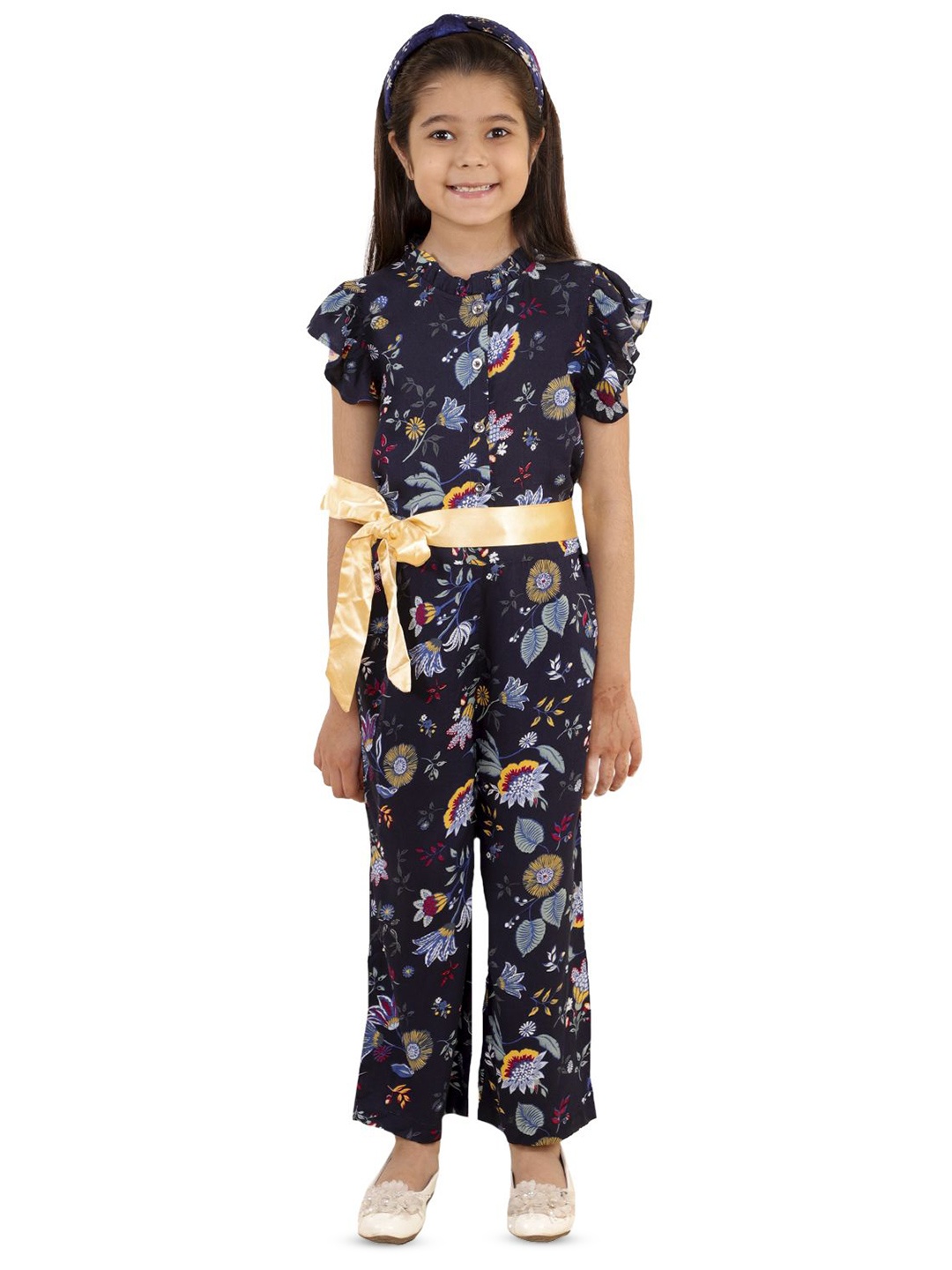 

Kids Cave Girls Printed Basic Jumpsuit, Blue