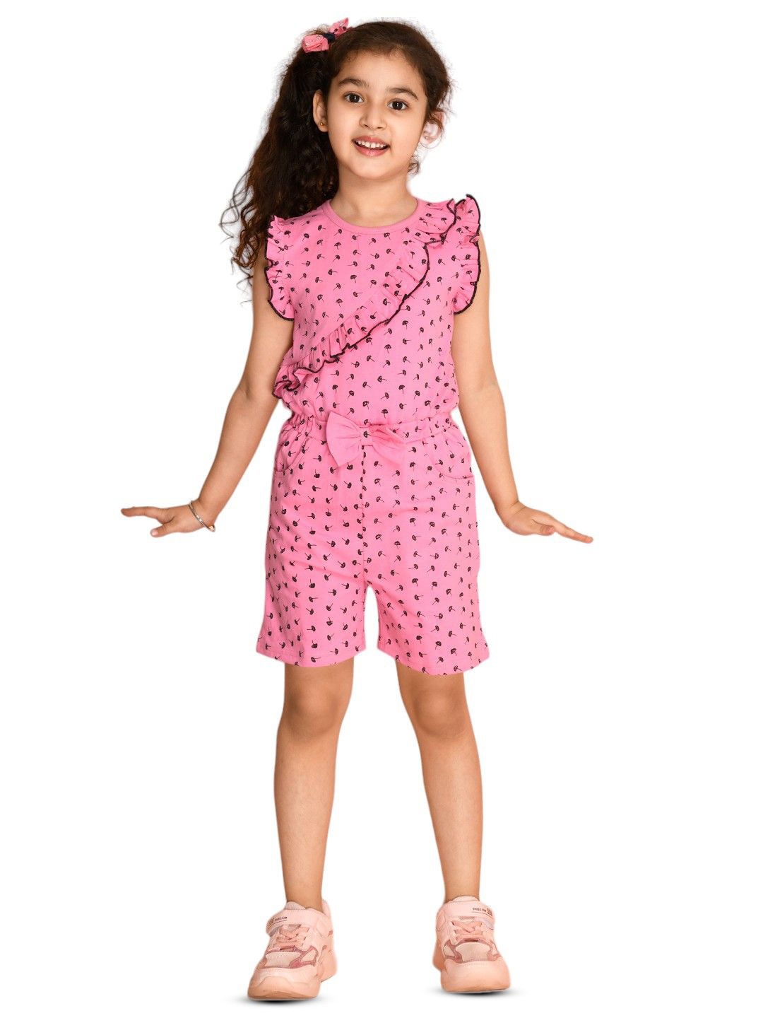 

Kids Cave Girls Printed Cotton Playsuit, Pink