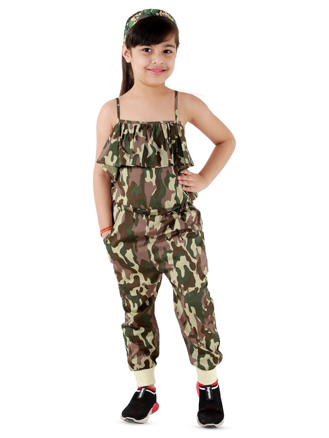 

Kids Cave Girls Printed Basic Jumpsuit, Green