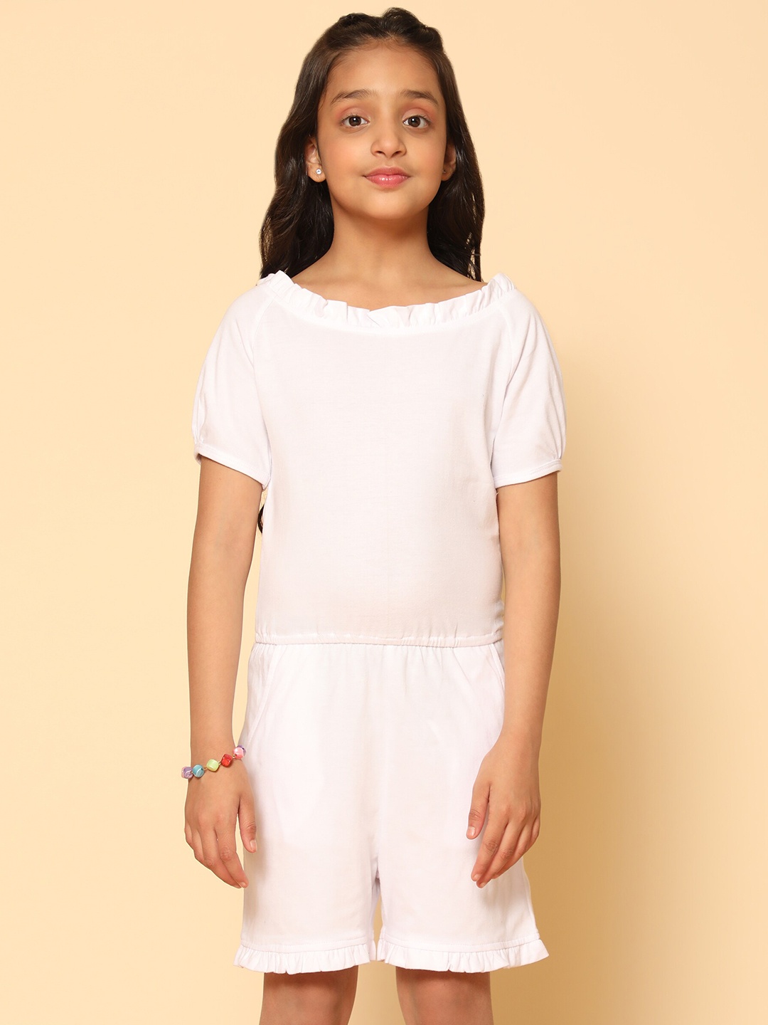 

Kids Cave Girls Short Sleeves Playsuit, White