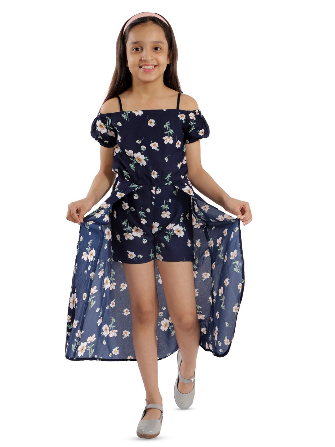 

Kids Cave Girls Floral Printed Playsuit, Blue