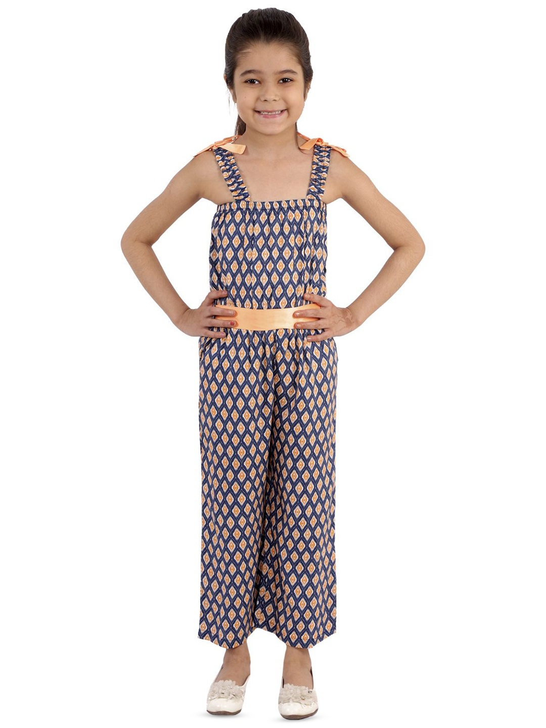 

Kids Cave Girls Printed Sleeveless Basic Jumpsuit, Blue