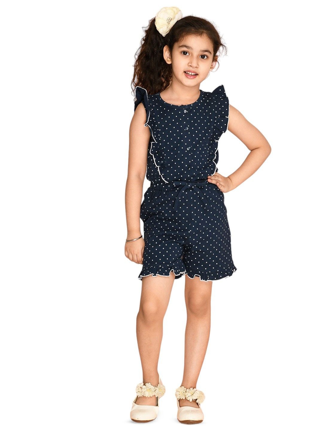 

Kids Cave Girls Printed Jumpsuit, Navy blue