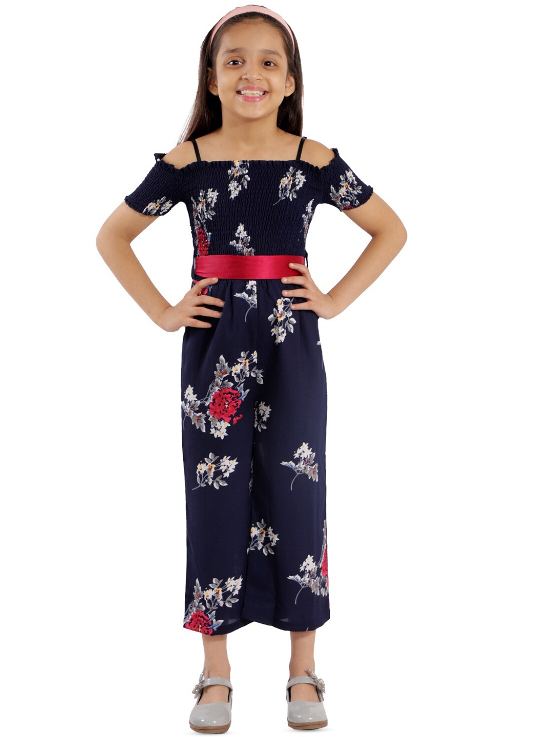 

Kids Cave Girls Floral Printed Basic Jumpsuit, Blue